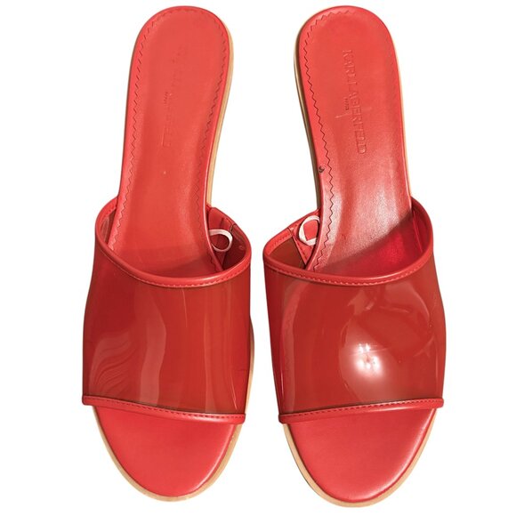 Karl Lagerfeld 'Faina' Transparent Red Slip-On Block Heel Sandal - Picture 2 of 6